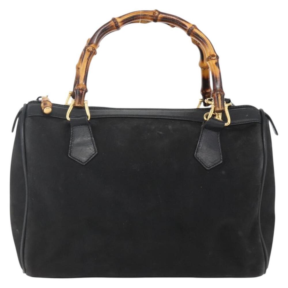 GUCCI Bamboo Hand Bag Suede 2way Black Gold 000 3444 0294 Auth 161026 - Picture 13 of 16
